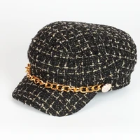 military hat autumn winter wool sailor hat for women black flat top female travel cadet captain cap chain beret women hat