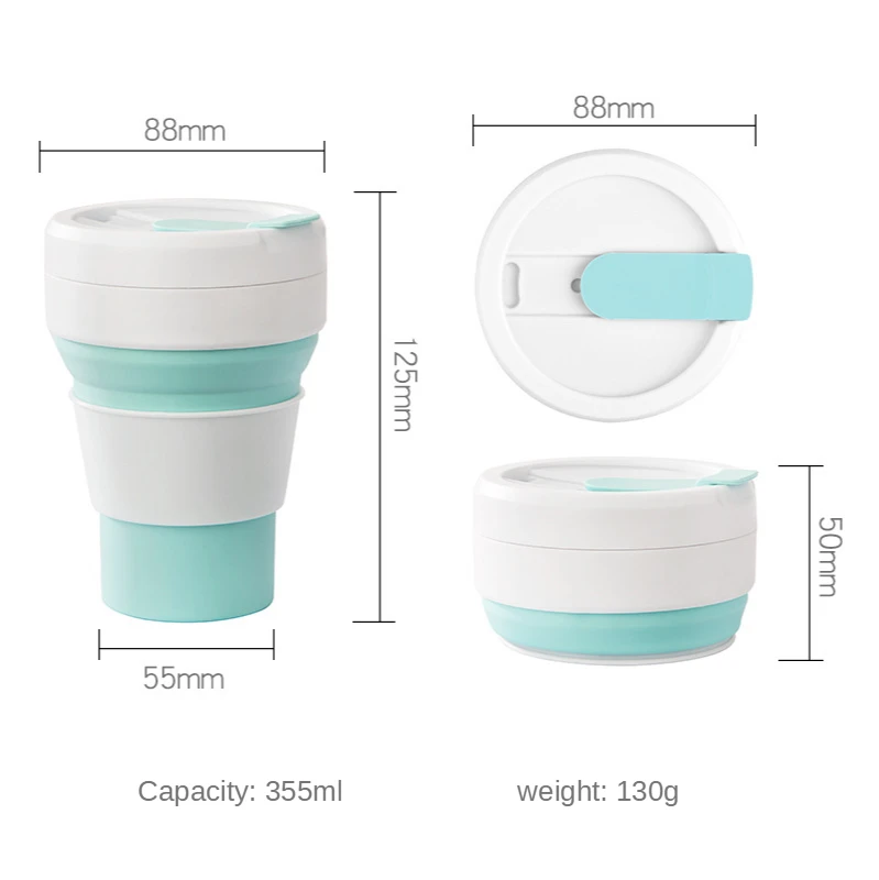 

1Pcs 355ML Collapsible Portable Silicone Folding Tea Coffee Cups with Lid Eco Friendly Cup Outdoors Tour Travel Drinking Mug