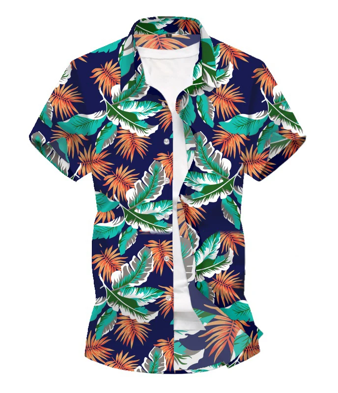 Мужская пляжная рубашка с цветочным принтом гавайская короткими рукавами и 3D