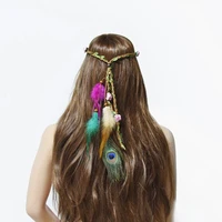 inlove bohemian ethnic peacock feather flower headband scrunchies elastic hair bands women girl weaving hair accessories