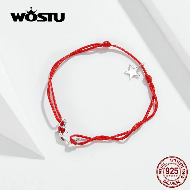 WOSTU 100% Серебро 925 пробы Серебряное пустое сердце любовь красная веревочная цепь