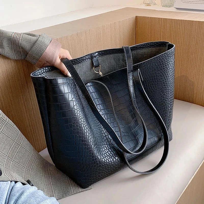 

Stone Pattern Big Handbag Purses for Women 2021 PU Leather Winter Fashion Trends Brand Travel Simple Luxury Shoulder Bag