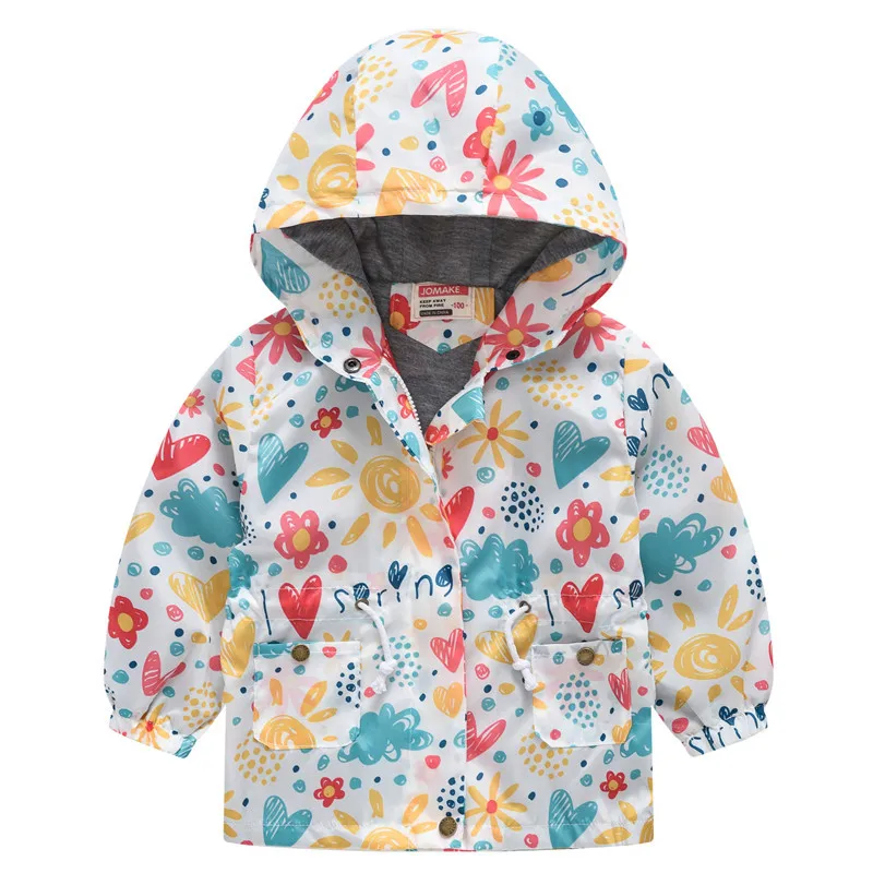 Girls Hooded Coats Fashion Printed Long Sweatshirt Windbreaker For Girls Autumn Outerwear Kids Wind Coat Children Clothing