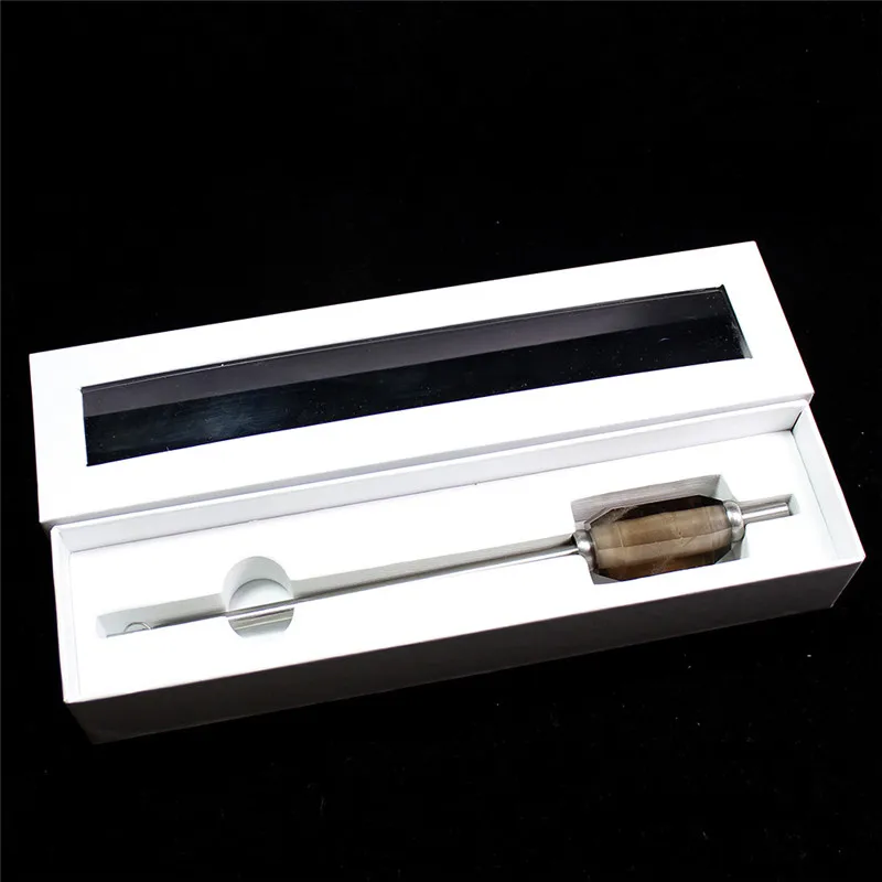 Smoky quartz New Eco-friendly Collapsible Amethyst/Rose quartz Clear Crystal drink straw Reusable Stainless Steel Straw With Brush - Цвет: Smoky quartz
