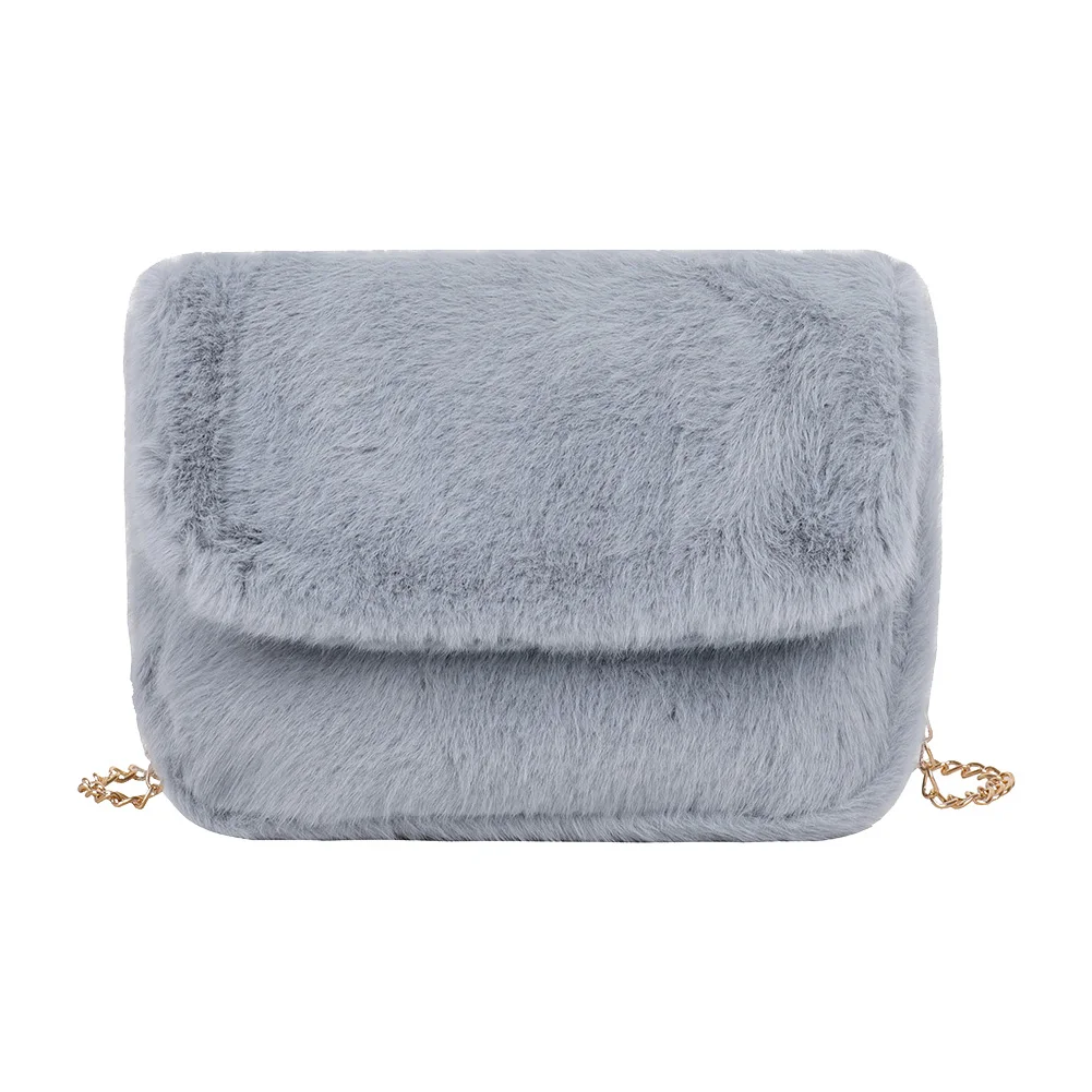 

Popular Simple Female Daily Bag Fashion Shoulder Messenger Bag Solid Color Plush Purse Autumn Ladies Party Totes