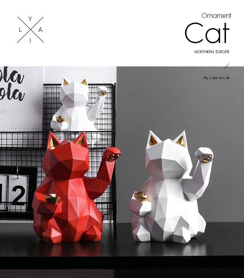Скандинавский стиль Lucky Cat украшение для гостиной геометрические маленькие офисные дома для комнаты, предметы домашнего обихода креативные кулер для вина украшения
