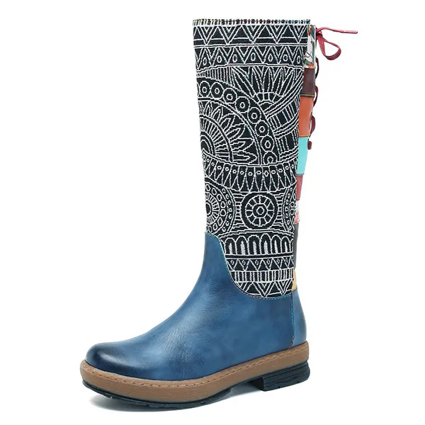 2019 женские сапоги натуральная кожа ручная работа Boho Теплая обувь до колена на