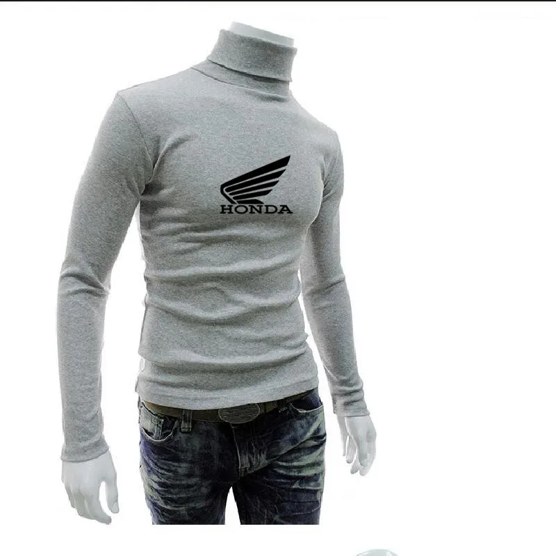

2021 Men's tide brand HONDA logo autumn and winter new half high neck pullover fashion slim printed bottoming shirt top