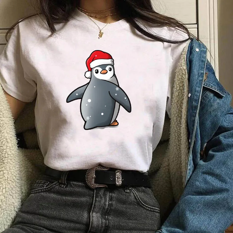 Женская Подарочная одежда с коротким рукавом пингвином и снегом женская