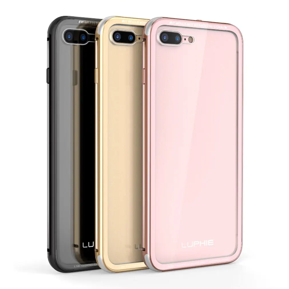 Metal Frame Phone Bumper Case With 9H Tempered Glass Back Cover Shockproof Protective For iPhone 8 plus |