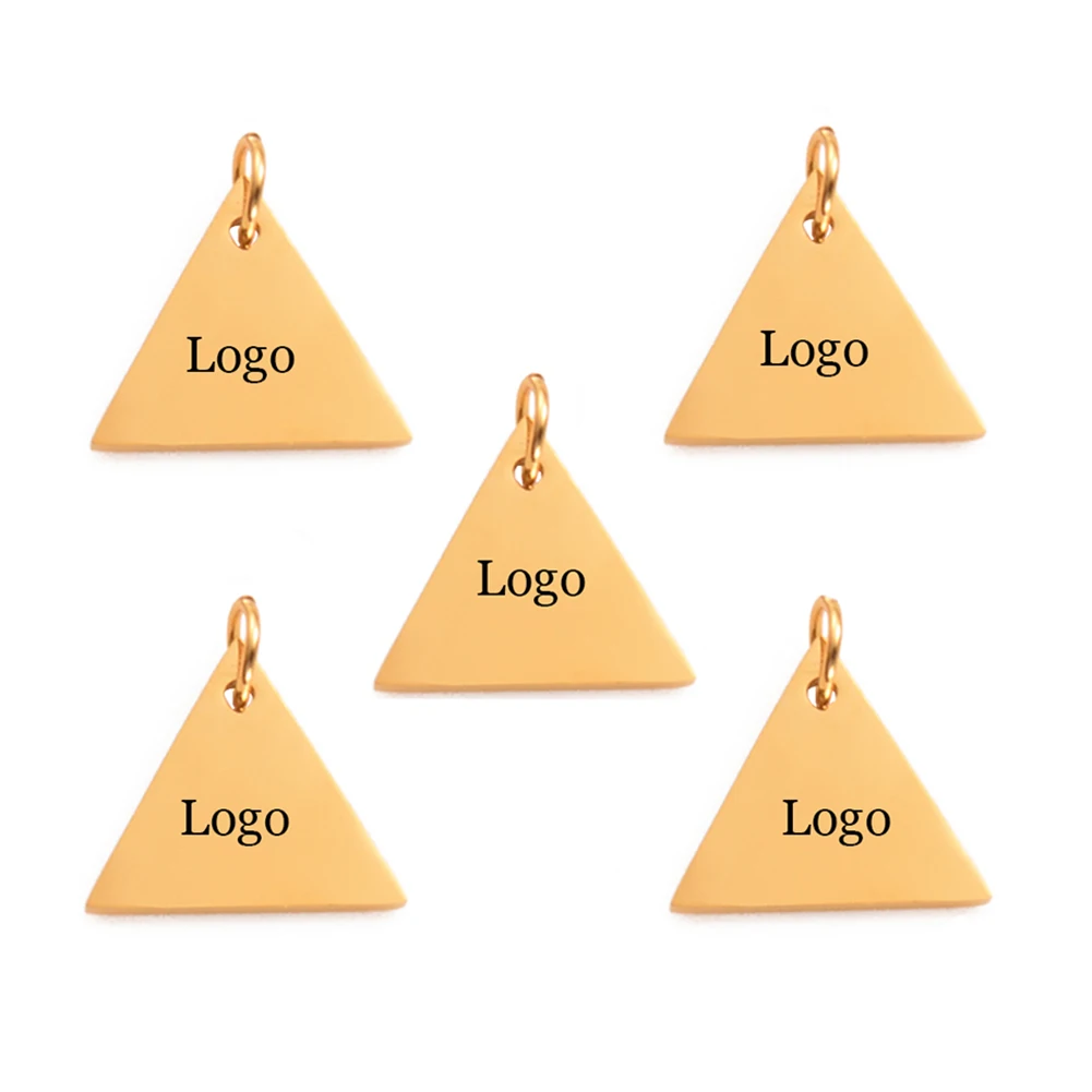 

5pcs Free engraving Design Logo Mirror Polished Stainless Steel Bracelet Charm Necklace Pendant Triangle charm Logo Tag