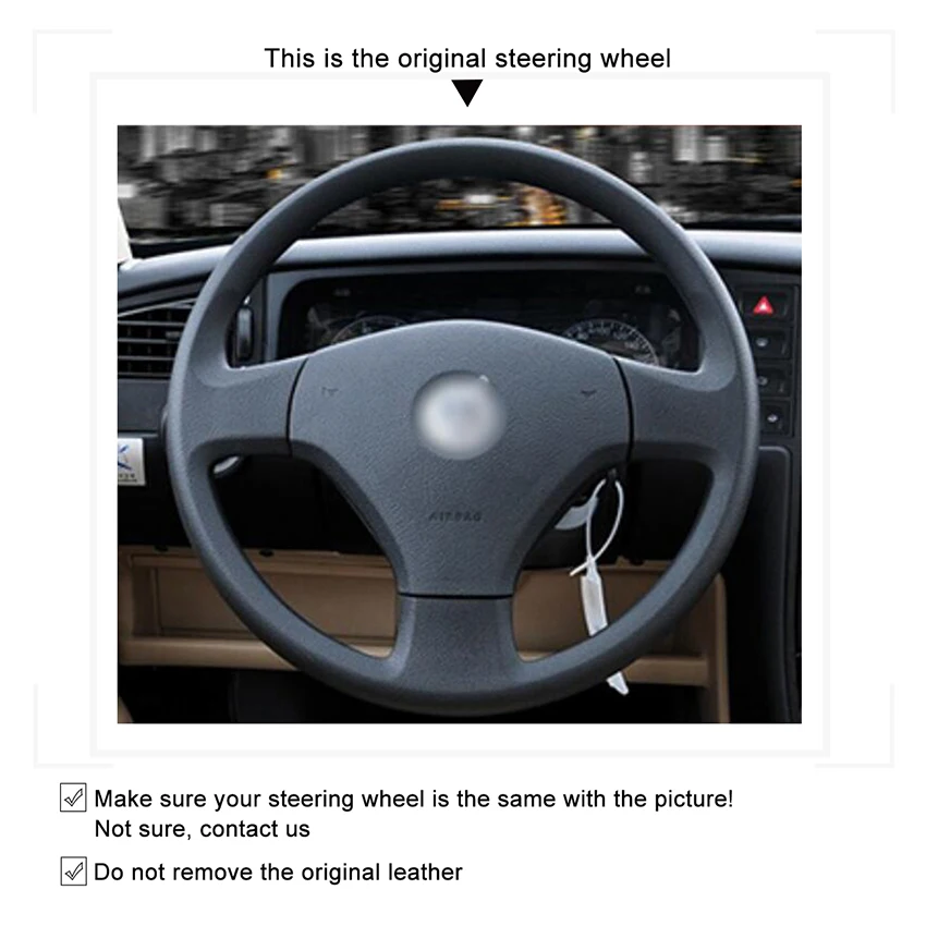 Сшитый вручную черный искусственный кожаный чехол рулевого колеса автомобиля