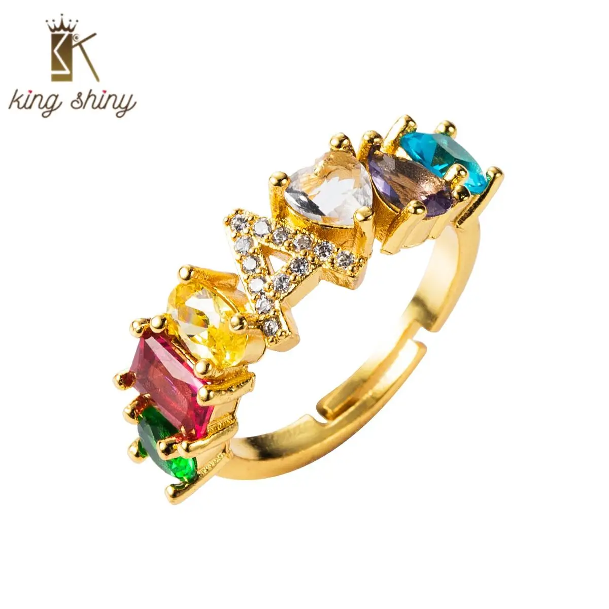 

2020 Luxury Crystal Wedding Engagement Copper Finger Ring Gold Color 26 Alphabet Letter Ring Girl Cubic Zirconia Adjustable Ring