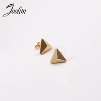 waterproof tarnish free minimalist pvd plated stereoscopic triangular earrings stainless steel jewelry