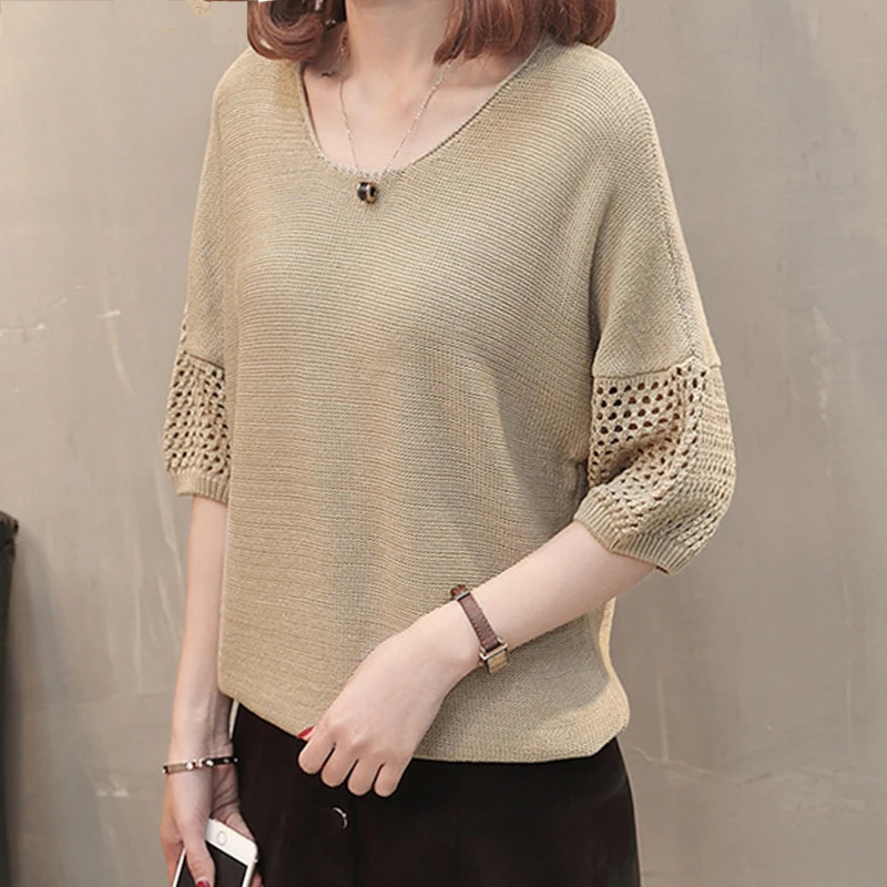 2019 Hot Sale Women Spring Knitted Sweater Three Quarter Sleeve Female Casual Pullover Ladies Pull Femme | Женская одежда
