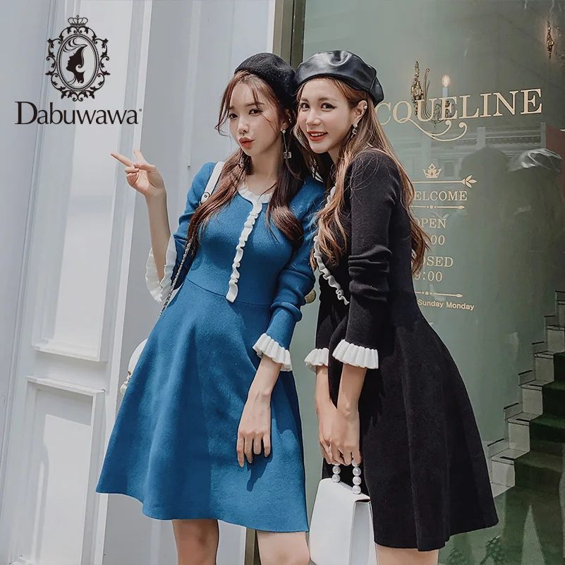 Женское трикотажное платье с круглым вырезом Dabuwawa средней длины расклешенными