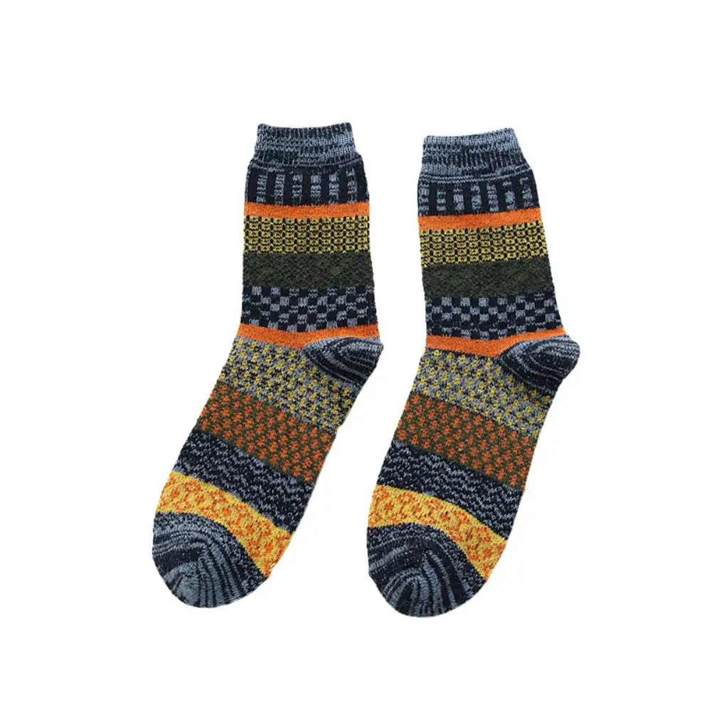 

Ethnic Men Color Block Stripe Autumn Winter Thick Warm Elastic Middle Tube Socks