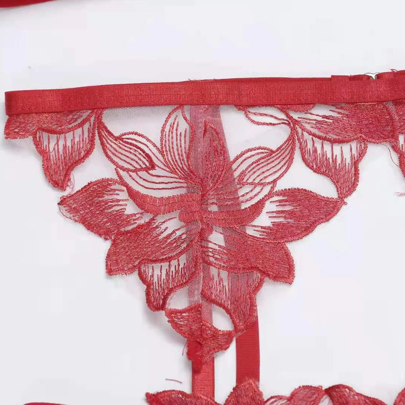 

Embroidery Exotic Sets Steel Ring Bra Underwear G-String Women Transparent Lingerie Garter Belt Thong Ensemble Lingerie Femme#G