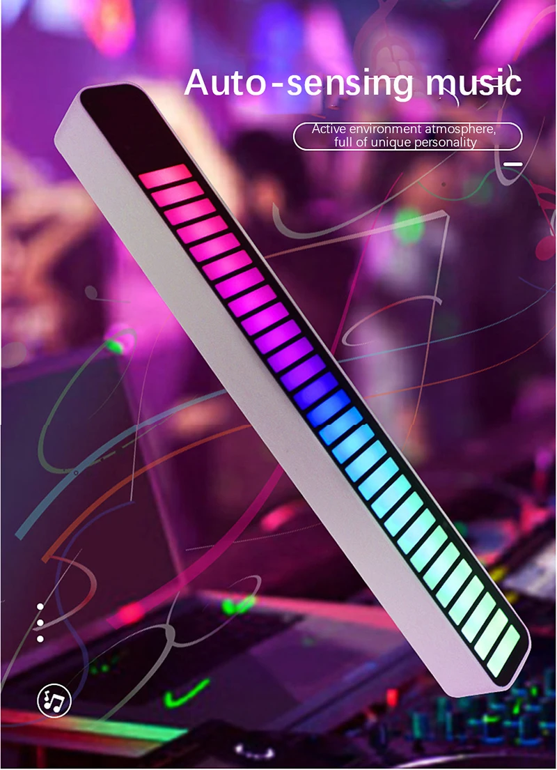 

Атмосферный светильник, 32 светодиода, управление через приложение, RGB, Голосовая активация, Красочный музыкальный автомобиль, настольный Мо...