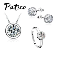 fashion jewelry sets 925 sterling silver concise pendant necklaces earring rings sets for women wedding party engagement jewelry
