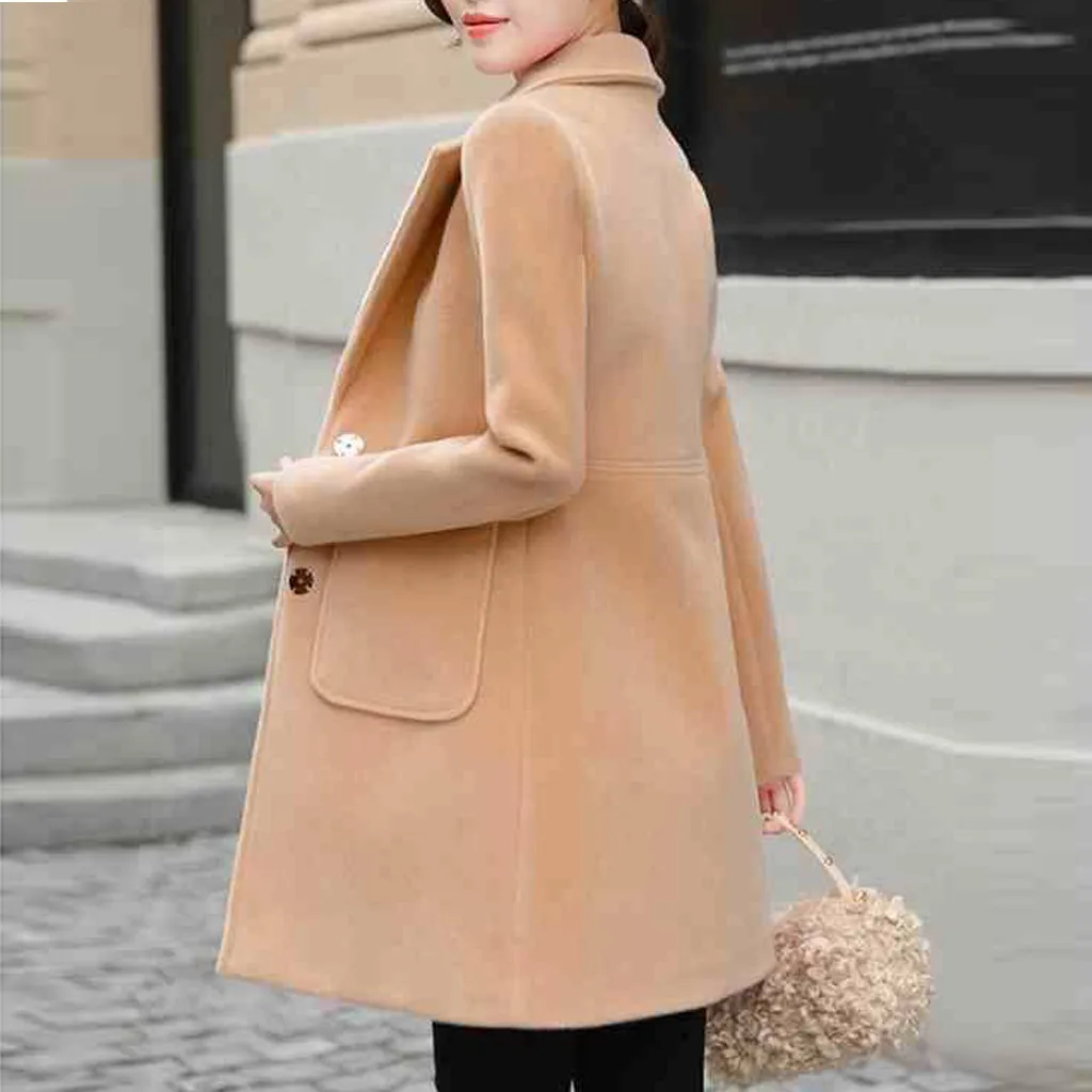 Женское шерстяное пальто на пуговицах Элегантное повседневное длинное для