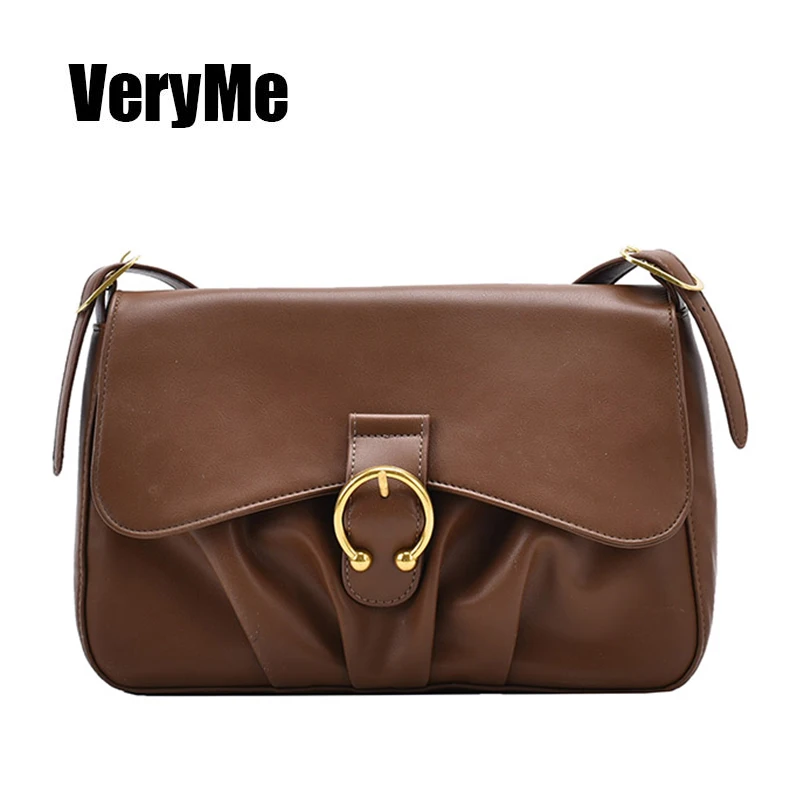 

VeryMe Large Lady Soft Pleated Crossbody Pack Solid Color Leather Women Handbags Female Simple Versatile Bag Elegant Bolso Mujer