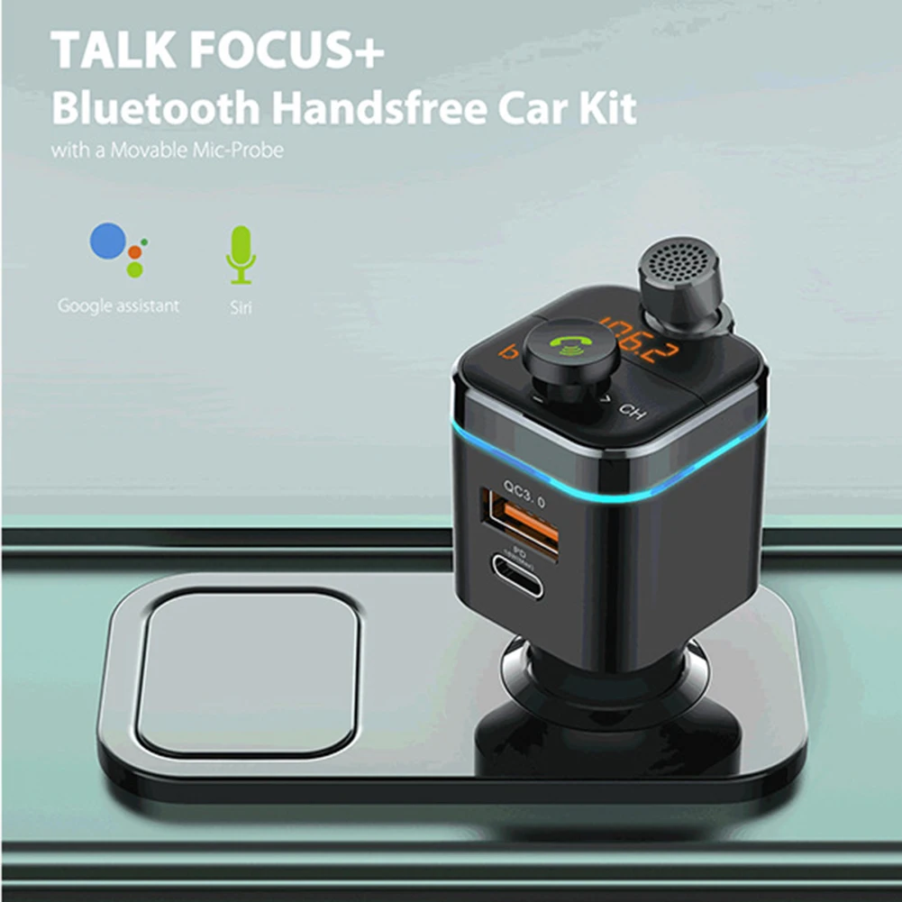 

Car FM Transmitter Wireless Bluetooth Compatible MP3 One-button BASS Bass Microphone Five-way Button Operation Car Fast Charger