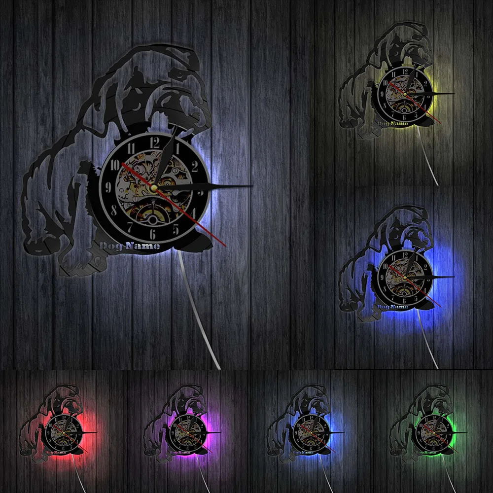 Настенные часы Bulldog с лазерной гравировкой виниловая пластина подарок для
