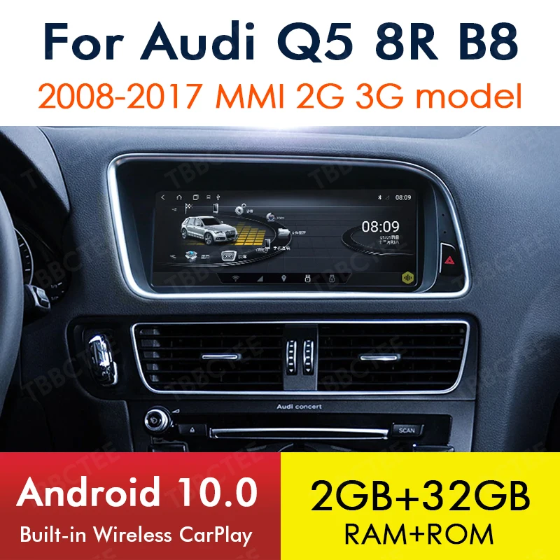 

Android 10.0 Wireless CarPlay For Audi Q5 8R B8 2008~2017 MMI 2G 3G Car Multimedia player GPS Navi Map Stereo Bluetooth WiFi HD