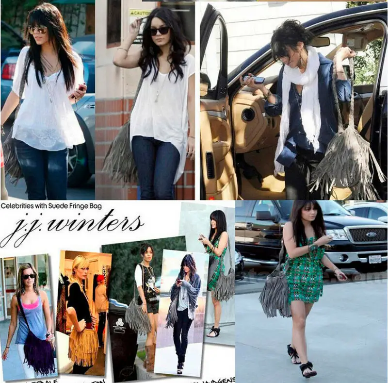 Женский кошелек типа Мессенджер с бахромой и кисточками Замшевая сумка через