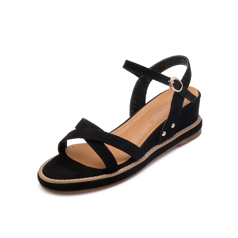 

Buckle Strap Velvet Shoes Roman Sandals 2021 Women's Summer Heels Suit Female Beige Muffins shoe Large Size Nubuck Clogs Wedge