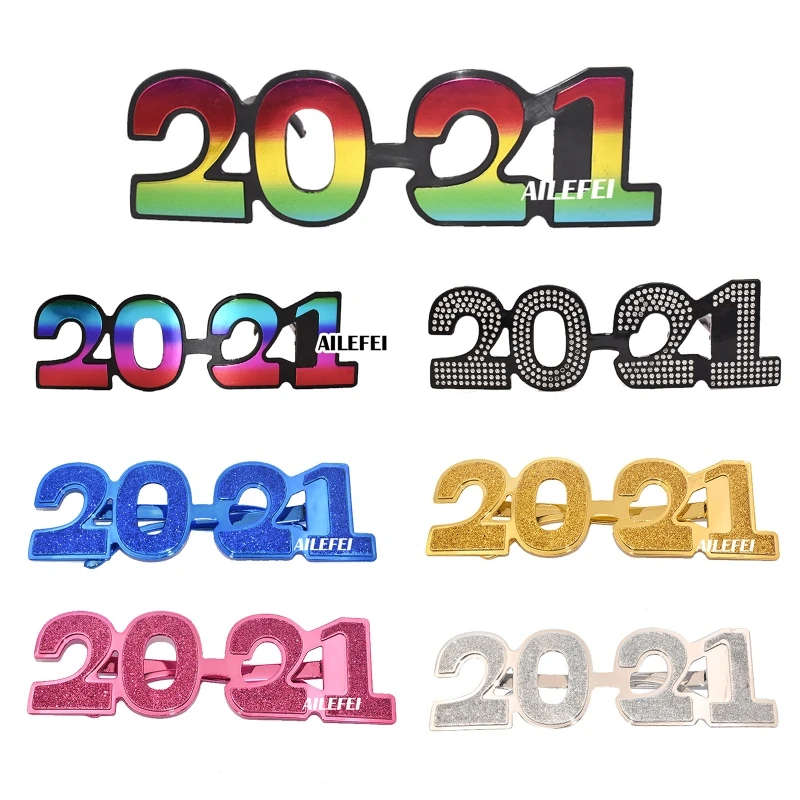 

2021 номер многоцветный блеск очки оригинальные Новый год Ева пластиковая оправа для очков праздника вечерние свадебные сувениры очки