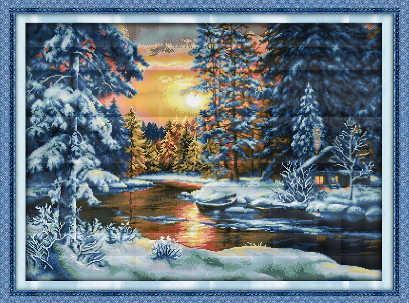 Joy Sunday торговля рукоделие 11CT 14CT наборы для вышивки крестом наборы для вышивания закат снег Счетный крест