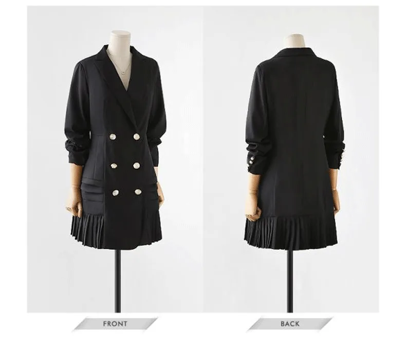 

Blazer Dress Women Long Sleeve Suit Jacket Notched Double Breasted Office Ladies Elegant Pleated Short Dress Female Plus Size