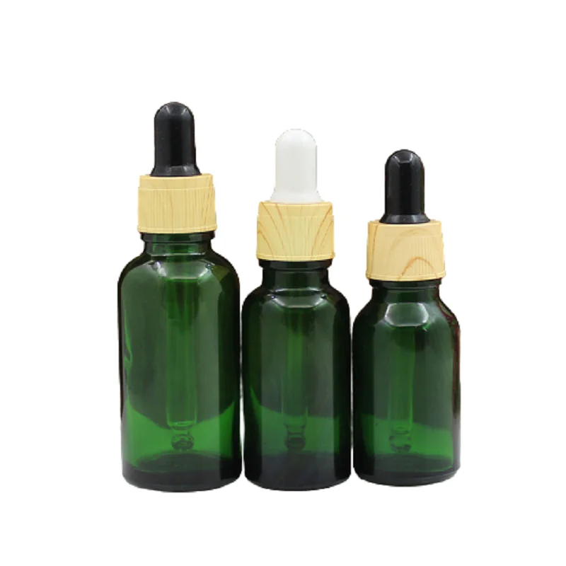 

5ml 10ml 15ml 30ml 50ml 100ml Empty Green Glass Dropper Vials Essence Emulsion Essential Oil Refillable Bottle False Wood Lid