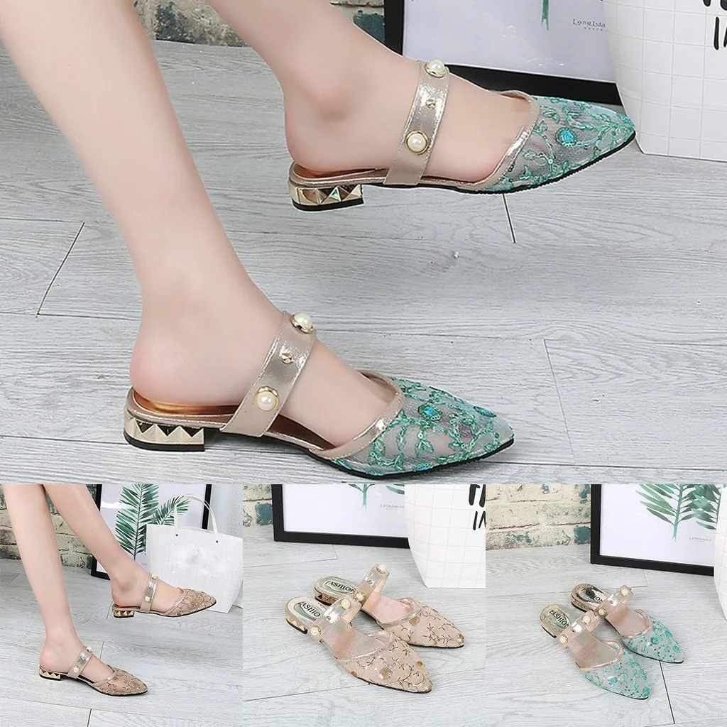 Женские летние сандалии с жемчужной вышивкой плотные повседневная обувь модные