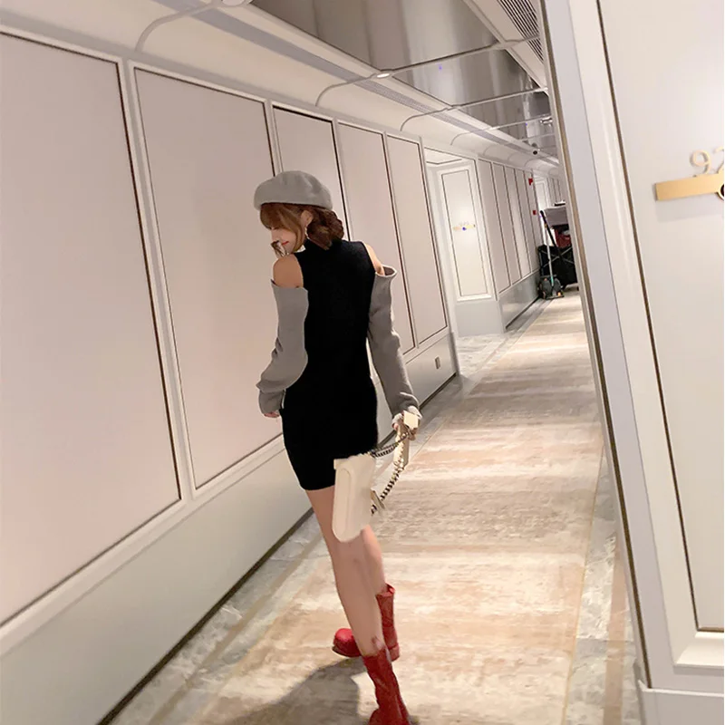 2020 осенние и зимние вязаные открытые платья модные женские обтягивающие с