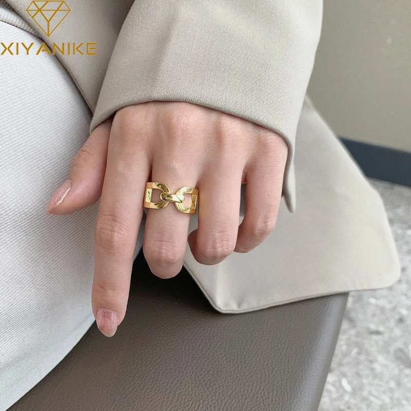 

XIYANIKE Silver Color Lock Chain Open Finger Rings for Women Vintage Simple Accessories Party Jewelry Gifts 2020 New