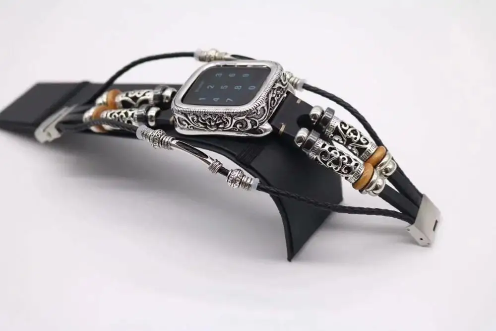 Винтаж, рисунок в форме цветка, металлический корпус ремешок для Apple Watch 38 мм/42 мм/44 мм/40 мм властная металлический ремешок для наручных часов iwatch серии 432