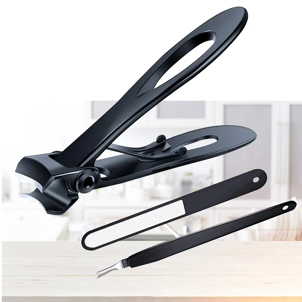 

3pcs Stainless Steel Nail Clippers Wide Jaw Opening Nial Cutter Set Strong Nail Shaping Kit(Black)