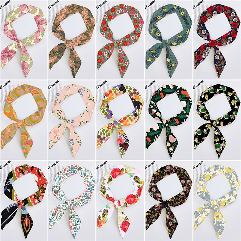 

Новый дизайн богемный цветочный принт Маленький Длинный саржевый шарф для женщин и девочек модные Завязки для волос аксессуары для сумок