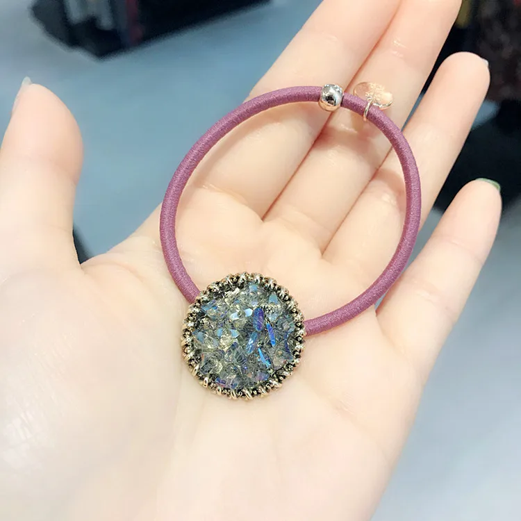 В Корейском стиле Sweet Girl простые Цвет shinycrystal головные уборы c шариком эластичная повязка на голову для девочек; мини-юбка для Модные женский Хвостик Держатель женские аксессуары для волос - Цвет: Blue