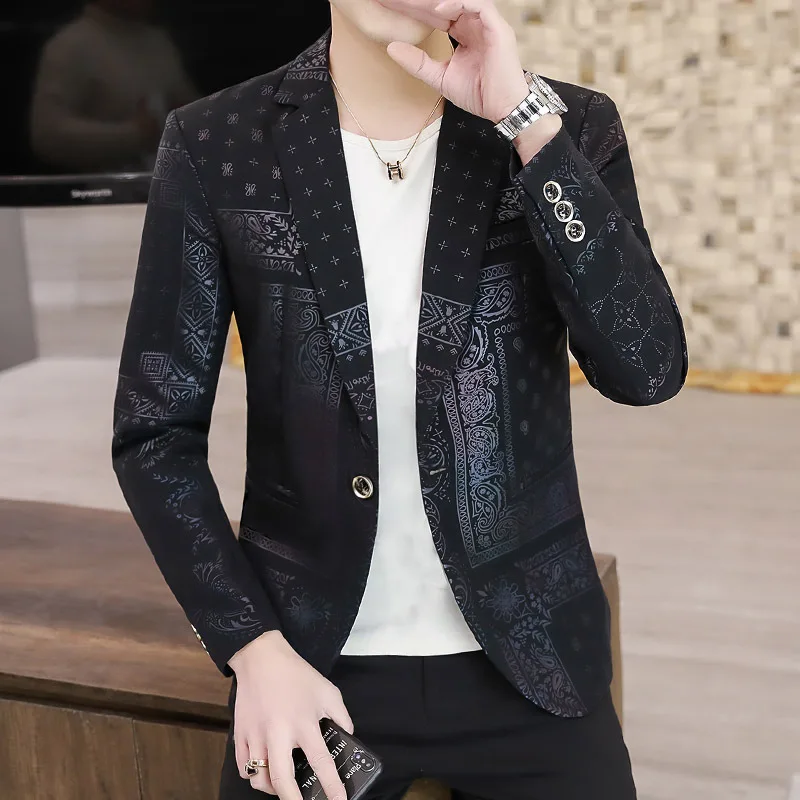 

BOO 2022 Men's Autumn New Printed Suit Youth Slim Fit Leisure blazer for men
