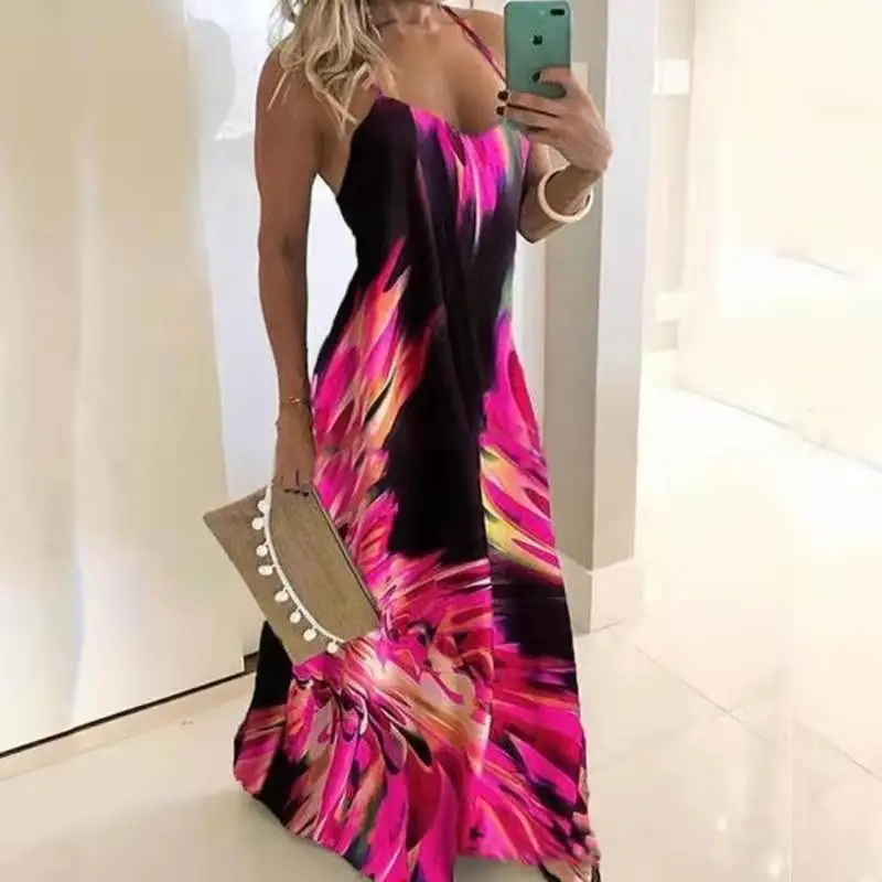 Женское платье на бретельках, летнее разноцветное платье без рукавов с цветочным принтом, пляжные юбки с глубоким V-образным вырезом от AliExpress WW