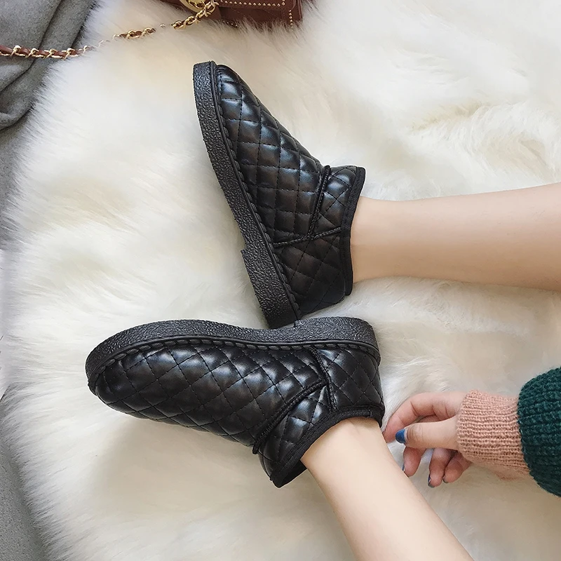 Женские зимние водонепроницаемые ботинки теплые хлопковые ботильоны в клетку на