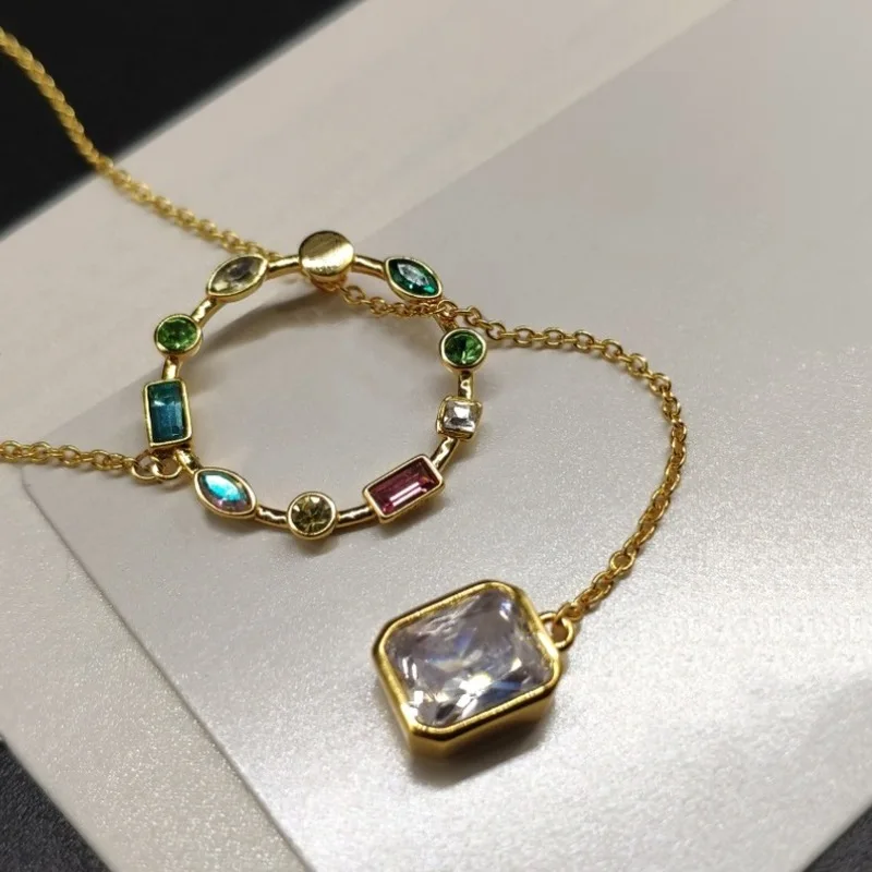 

SWA new fashion jewelry exquisite Millennium luxury crystal asymmetric Earrings rainbow round crystal tassel women's Earrings