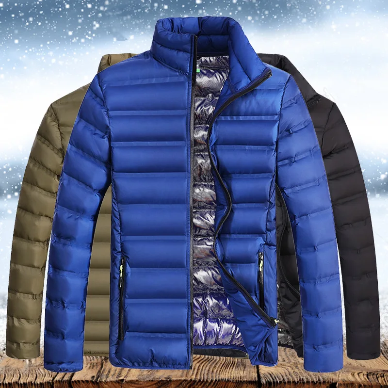 Stand-up Collar Slim Solid Color Lightweight Short Thick Coat Men's Windproof Warm Breathable Casual Jacket Winter Coat
