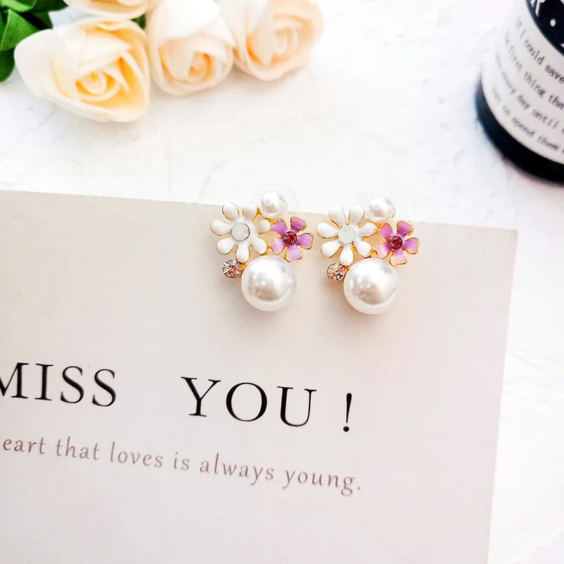 Корейские милые маленькие серьги для девочек стразы гирлянда цветы куртки