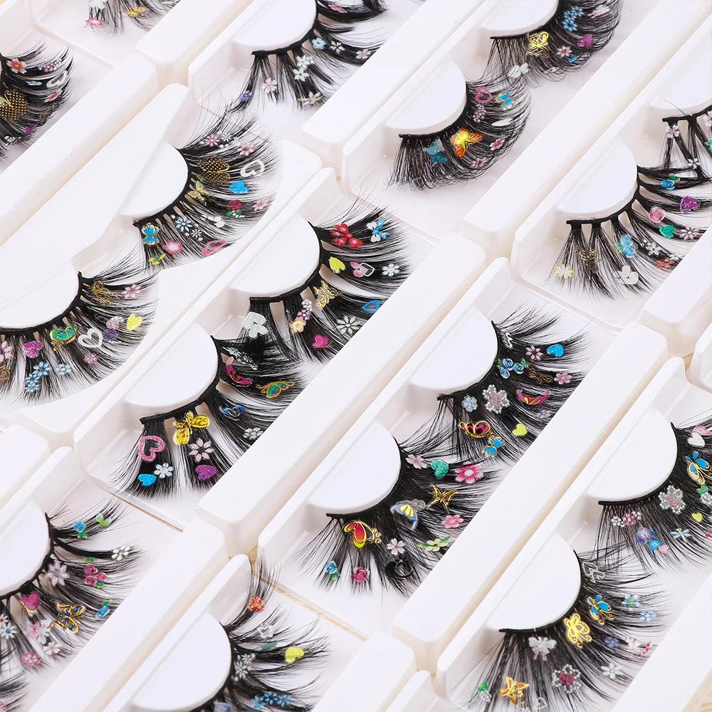 

1Pair Glitter Rhinestone Lashes 3D Star Butterfly Snow Colorful Eye Decoration Dramatic Fluffy Wispy Handmade False Eyelashes