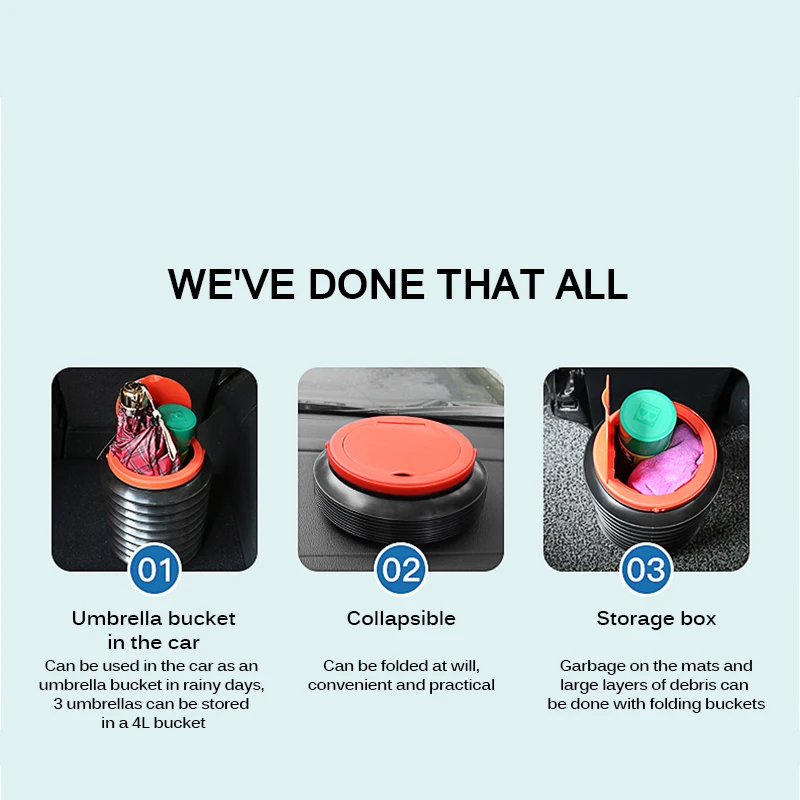 Черное многофункциональное складное ведро для хранения 4 л автомобильная